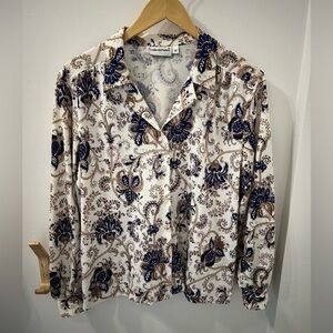 Fire Islander Petites Royal Patterned White Button Down Shirt Size 14